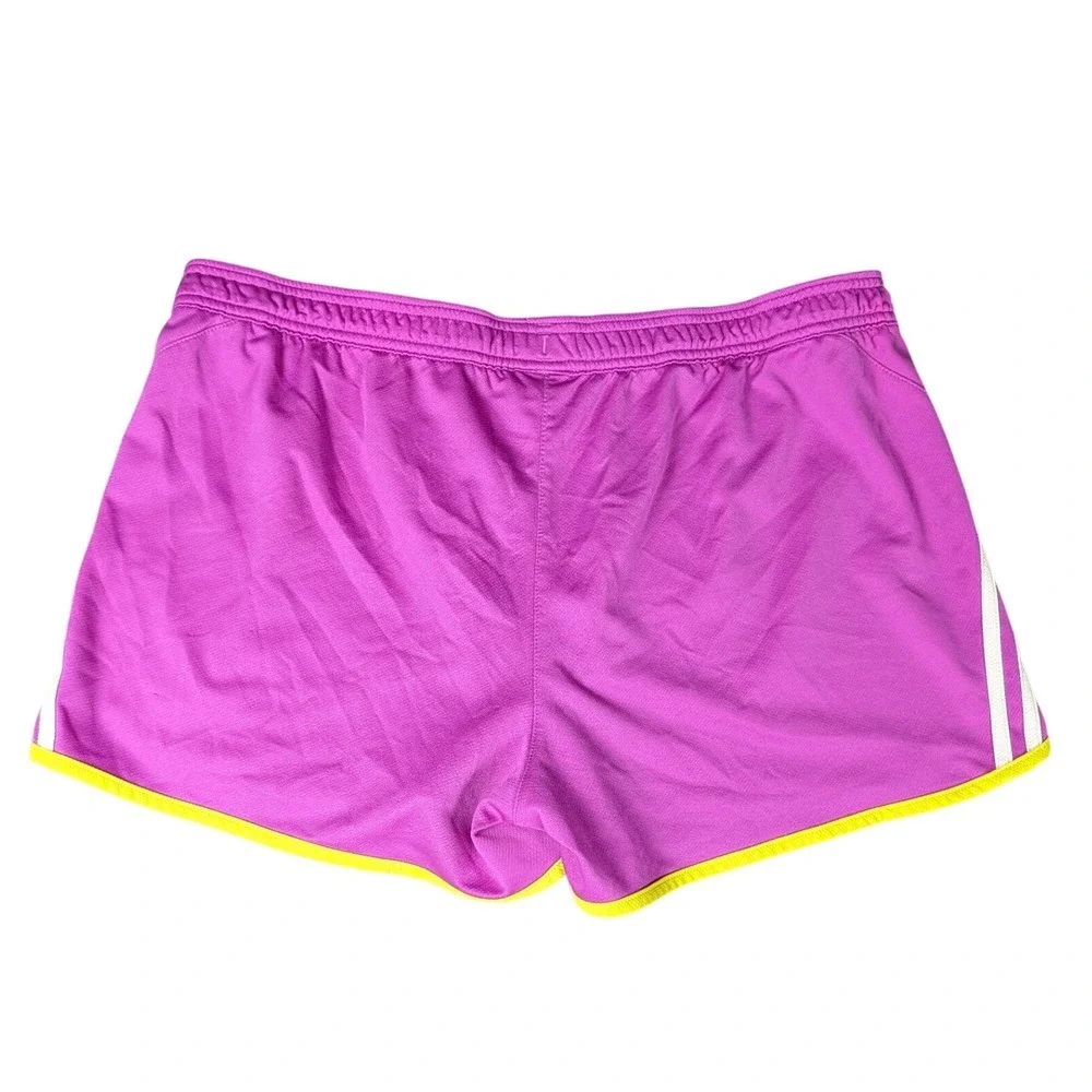 Adidas Womens Purple Neon Yellow Mesh Running Athletic Shorts 3 Stripe XL